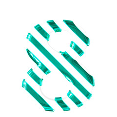 White symbol with thin turquoise diagonal straps. number 8