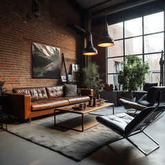 Industrial Loft with Brick Walls and Metal Furniture