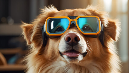 Cute dog with glasses at home