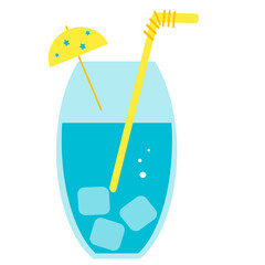 Blue cocktail. 
Blue cocktail. Carbonated blue cocktail with ice and yellow dot.  Transparent glass with blue drink