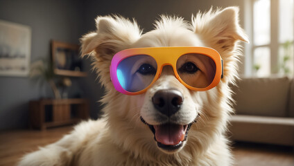 Cute dog with glasses at home fashion