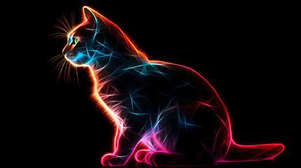 Cat Animal Plexus Neon Black Background Digital Desktop Wallpaper HD 4k Network Light Glowing Laser Motion Bright Abstract	
 - obrazy, fototapety, plakaty