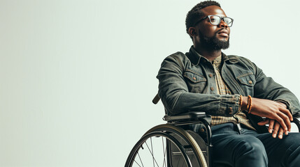 Young black african american disabled man in wheelchair 