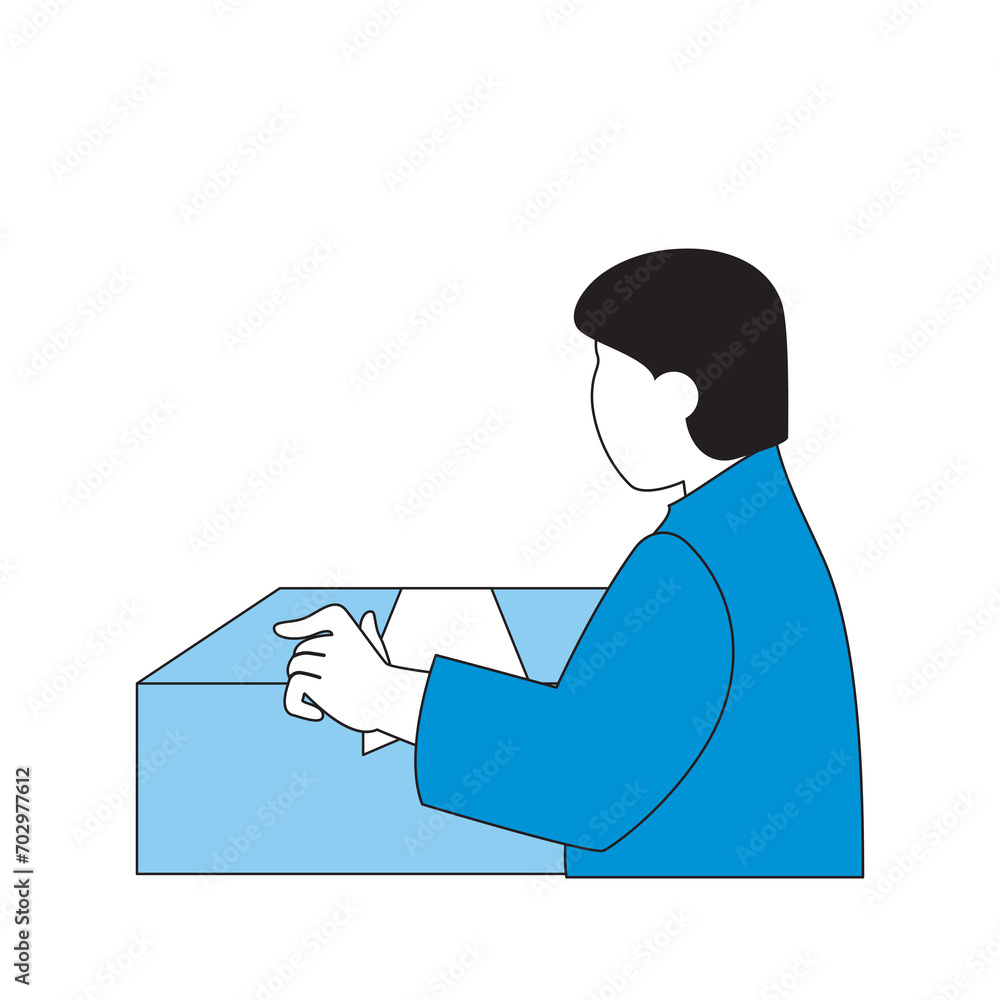 Aufkleber delivery concept with cartoon people in flat design for web. man examining and receiving parcel in c