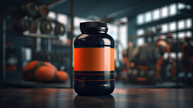 sport nutrition on gym background