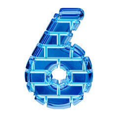 Symbol made of blue ice bricks. number 6