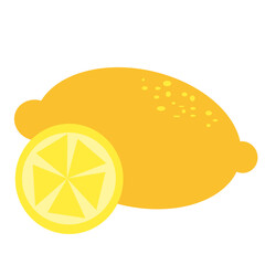 Yellow lemon. Large ripe yellow lemon with cut slice