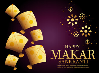 Creative Happy Makar Sankranti Festival Background Decorated with Kites, string for festival of India - 702979871