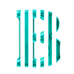 White symbol with thin turquoise vertical straps. letter b