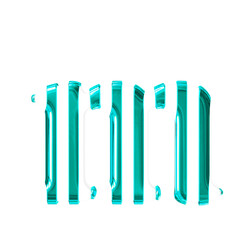 White symbol with thin turquoise vertical straps. letter m