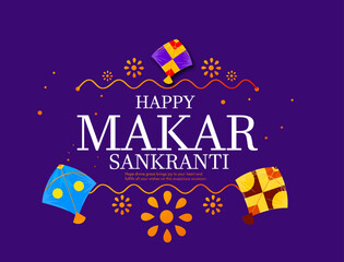 Creative Happy Makar Sankranti Festival Background Decorated with Kites, string for festival of India - 702980619