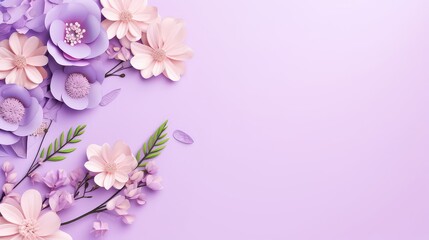 Fototapeta na wymiar Beautiful spring flowers on violet background, Mother's Day background