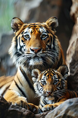 Fototapeta premium Tiger mit Welpe