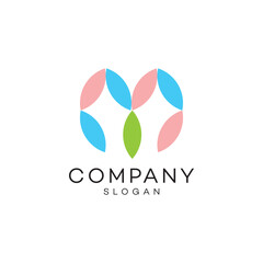 Letter M flower leaf colorful logo design timeless emblem brand identity logotype abstract minimalist monogram typography vector logo