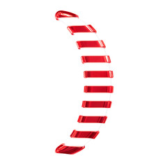 White symbol with thin red horizontal straps