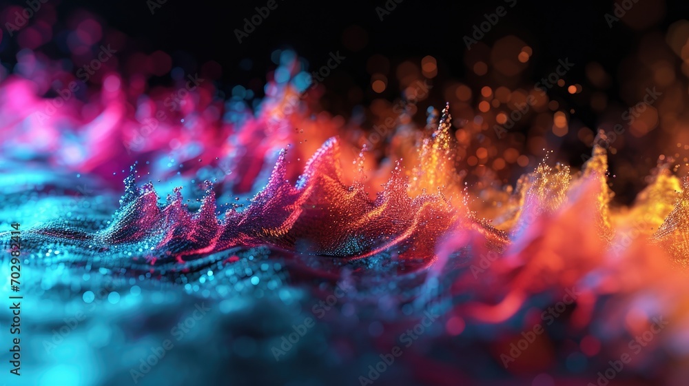 Poster abstract particles in empty space. beautiful background with depth of field and bokeh