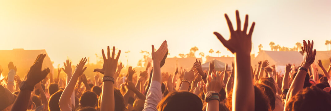 Joyful crowd engaging in lively dance moves at an open-air music celebration.
