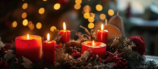 Wreath with candles for first Sunday of Advent.