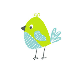 Green bird in png. Illustration for print, poster, design, decoration.