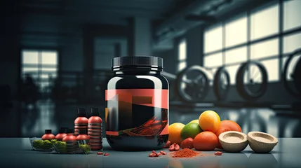 Tuinposter sport nutrition on gym background © Ирина Рычко
