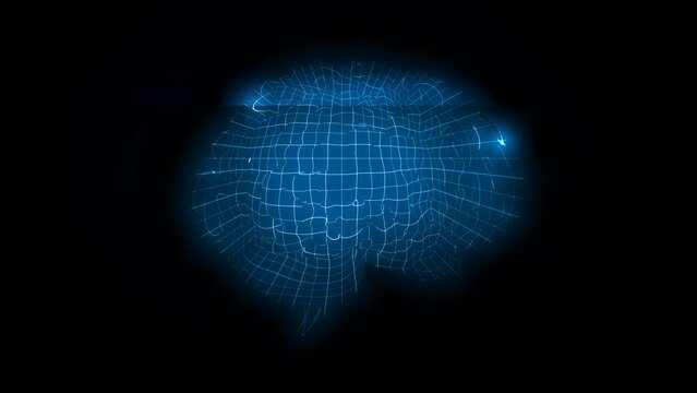 Neon brain scan. A.I. background concept. A futuristic technology and science composition seamless loop template, with a human brain, tech lines and overlay graphics