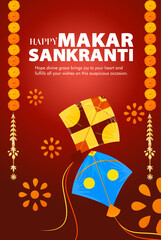 Creative Happy Makar Sankranti Festival Background Decorated with Kites, string for festival of India - 702984623