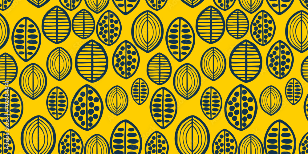 Poster a bright abstract and casual pattern of incomprehensible symbols reminiscent of fruit or leaves. for