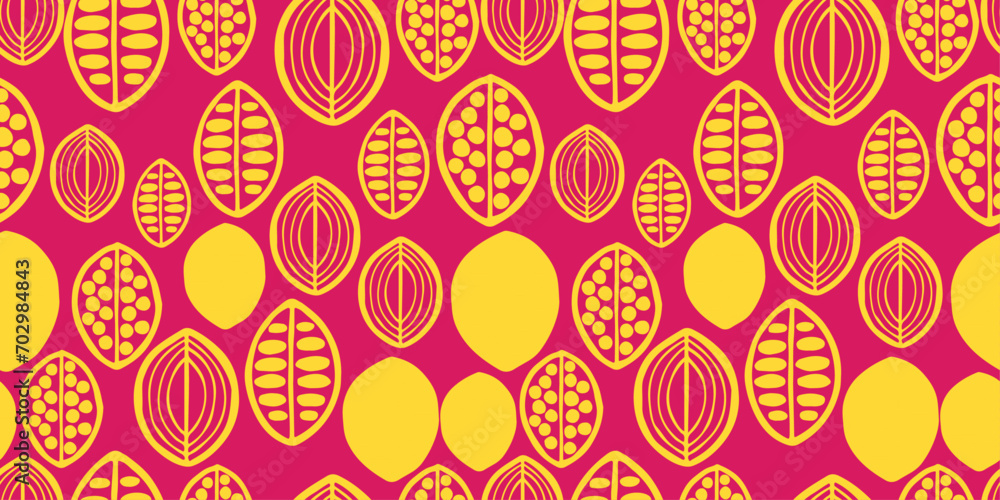 Poster a bright abstract and casual pattern of incomprehensible symbols reminiscent of fruit or leaves. pin