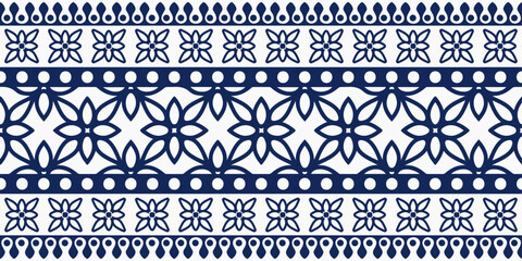 Traditional oriental ornament of India. Simple floral pattern, blue on a white background. For prints, pillows, cups, notepads, clothing, seamless materials.