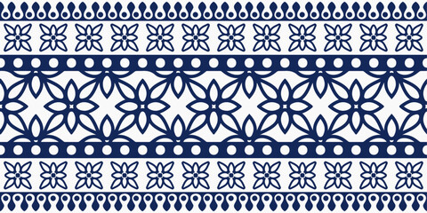 Traditional oriental ornament of India. Simple floral pattern, blue on a white background. For prints, pillows, cups, notepads, clothing, seamless materials.