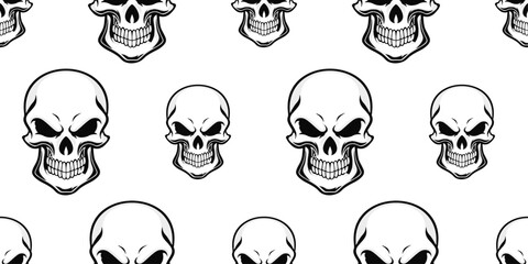 Painted skulls. Pattern on a white background. For prints, pillows, cups, notepads, clothing, seamless materials.