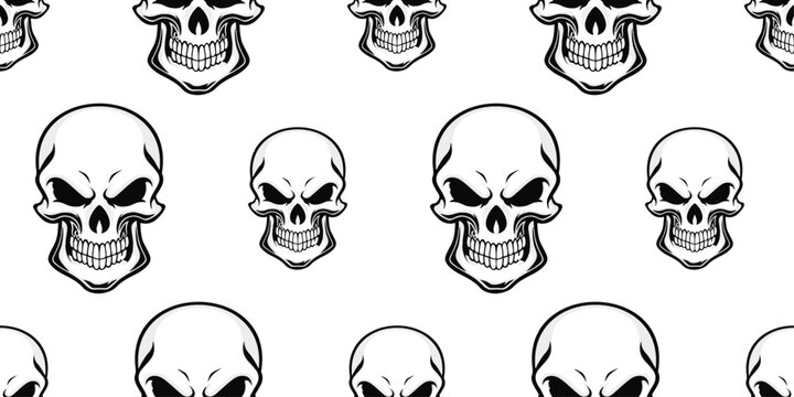 Painted skulls. Pattern on a white background. For prints, pillows, cups, notepads, clothing, seamless materials.
