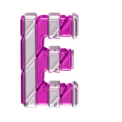 Purple symbol with silver straps. top view. letter e