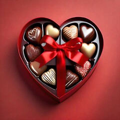 Valentines Day Heart Chocolate Box with Ribbon Mockup 