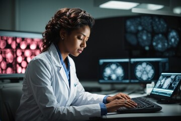 black radiologist doing an imaging exam report