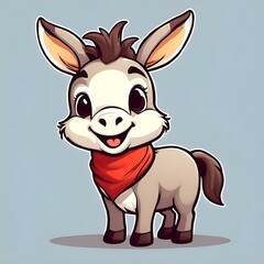 AI generated illustration of An image of a donkey wearing a red bandanna