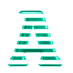 White symbol with thin turquoise horizontal straps. letter a