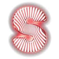 White symbol with ultra thin red luminous vertical straps. letter s