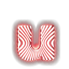 White symbol with ultra thin red luminous vertical straps. letter u
