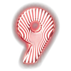White symbol with ultra thin red luminous vertical straps. number 9