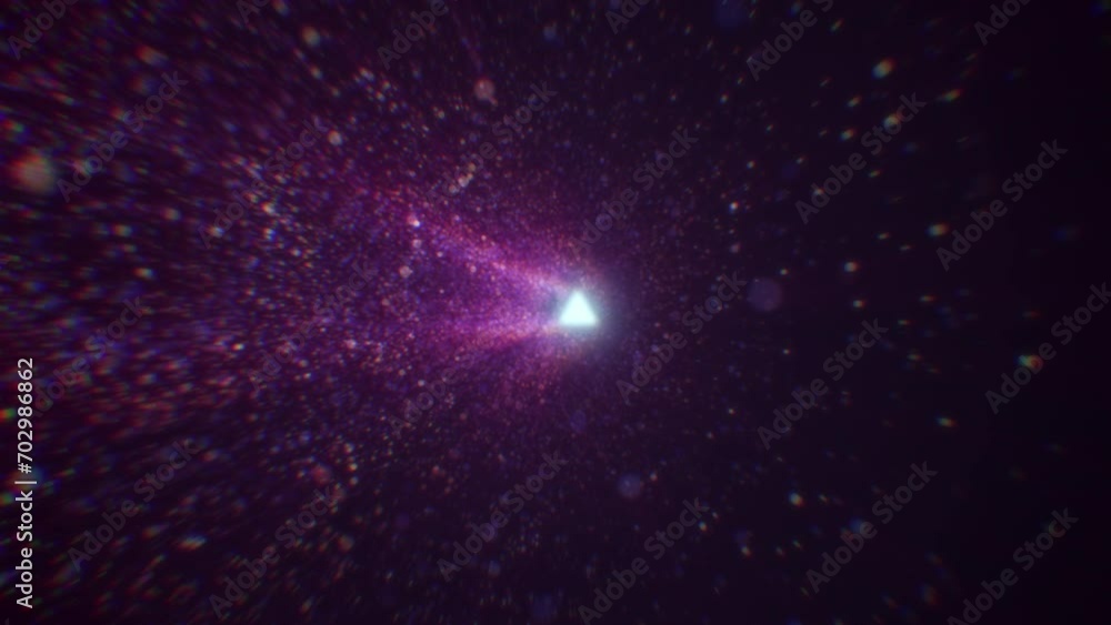 Poster abstract digital tunnel into virtual space consisting of a bright stream of particles