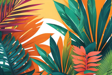 invitation card background with tropical vibes using flat illustrations of palm leaves - obrazy, fototapety, plakaty