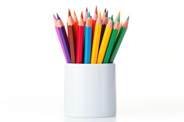 Fototapeta premium Colorful pencils in pencil box on white background