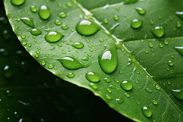 Water drops on green leaves