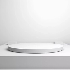 The white product stands on a white background. Abstract minimal geometry concept. Themes of the platform of the studio podium. Stage of exhibition presentation and business marketing, AI generator
