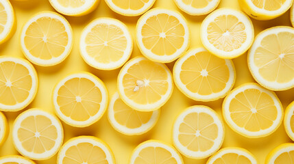 Fan-Like Display of Lemon Slices on a Pale Yellow Background Emphasizing Citrus Freshness