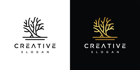 Vector golden tree icon set on white and black background.