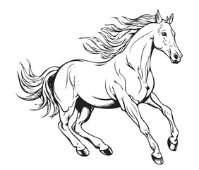 Obraz na płótnie Canvas Horse running hand drawn sketch Vector illustration Farm animals