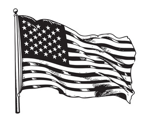 American Flag Retro Sketch Hand Drawn Graphic Vector Illustration