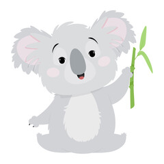 Cheerful gray koala sitting with bamboo for Australia Day